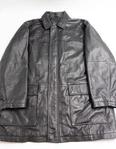 Jos A Bank Leather Bomber Jacket Mens XL Black Genuine Leather Full Zip - Picture 1 of 11