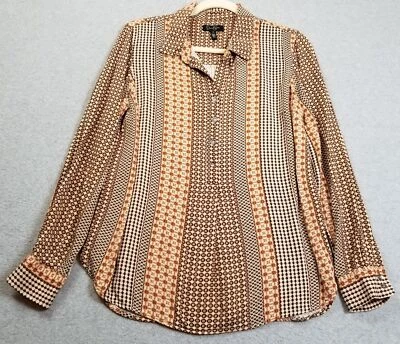 Jessica Simpson Top Womens Medium All Over Print Long Sleeve Blouse Boho Popover - Image 1 of 4