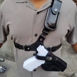 Alaskan Style EDC Leather Chest Gun Holster with Magazine Pouch For Glock & 1911 - Picture 1 of 7
