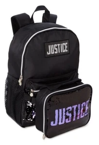 Justice Girls Black Sequin 17" Backpack & Lunch Bag 2 Piece Set, School Bookbag - Picture 1 of 4