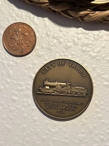 Antike Bronze Dampfeisenbahn Lokomotiven Motoren Medaillon Münze Medaille Vintage - Bild 1 von 4
