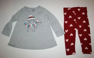 New Gymboree Girls 4 Year 2 Piece Pajamas PJs Top Pants Kitty Cat W Hearts - Picture 1 of 3