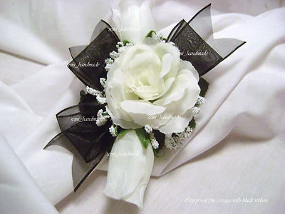 White~Ivory~Pink~Gold~Blue~Black~Silver~Champagne~Rose~Wrist~Pin~Corsage~Wedding - Image 1 of 4