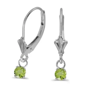 14k White Gold Round Peridot Lever-back Earrings - Picture 1 of 3