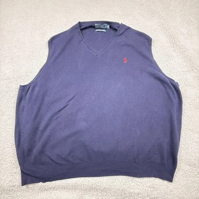 Polo Ralph Lauren Sweater Vest Mens 4XB Navy Pima V Neck Red Pony Big Tall - Image 1 of 4