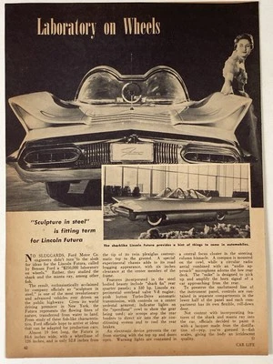 Lincoln Futura 1955 anuncio impreso escultura acero tiburón ruedas de laboratorio Benson Foto 1 de 2