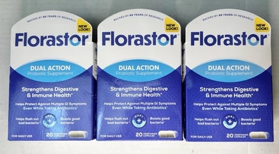 Florastor Suplemento Probiótico Diario Doble Acción 20 Cápsulas 6/27+ Lote de 3 Foto 1 de 2
