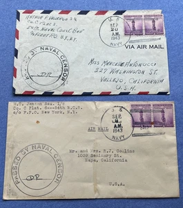 x2 US NAVY 1943 WWII NAVAL CENSOR ! 54TH NCB WORLD WAR II !! - Picture 1 of 2