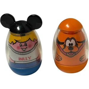 Vintage 1970s Mickey Mouse Club House Weeble Wobbles Lot of 2 Billy Pluto Toys - Picture 1 of 4
