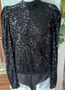 Rachel Zoe Womens Sequined Textured Open Back Blouse Top Black Size S NWOT - Picture 1 of 12