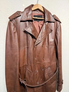 Vintage Wilsons Wildleder & Leder Mantel Herren 44 Braun Trench Gürtel Zweireiher - Bild 1 von 22