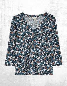 Ex Seasalt Women’s 3/4 Sleeve Glass Jersey Top in Teal Flower Galley (Defect) - Picture 1 of 6