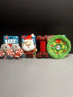 Bark Box Dog Toy Christmas Lot Of 4 Santa, Mice,  Wreath, Coleman Plaid Bone NWT - Image 1 of 4