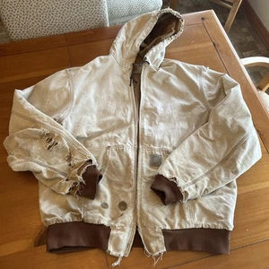 Carhartt Vintage Y2K JR 106 Tan Duck Jacket taglia 2XL Thrashed macchiato grunge Chore - Foto 1 di 7