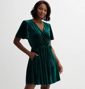 Draper James Women Dress XL Green Velvet Wrap Short Sleeve V-neck Christmas - Picture 1 of 14