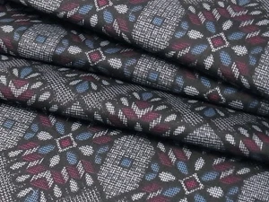 e080-S_Japanese Kimono Fabric_Silk,Dark navy,Geometric,Tsumugi,103 cm - Picture 1 of 9