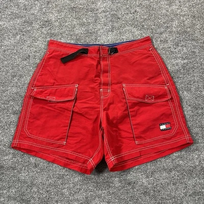 Vintage Tommy Hilfiger Swim Trunks Mens Medium Red Contrast Stitch Cargo Y2K - Image 1 of 4