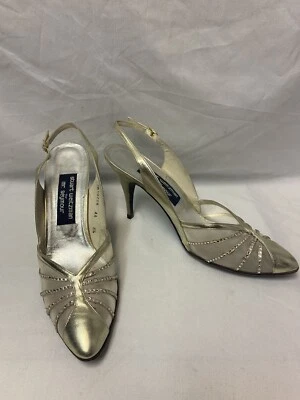 Stuart Weitzman Mr. Seymour Silver Rhinestone Slingback Heel Shoes Spain 8.5 AA - Image 1 of 4