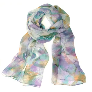 Wrapables® Lightweight Sheer Silky Feeling Chiffon Scarf, Sky Blue Leaves - Picture 1 of 5