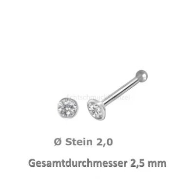 Nasenpiercing 925 Silber 2,0 - 2,5 - 3,0 mm Zirk. weiß - farbig Nasenstecker - Bild 1 von 2