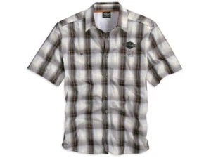 HARLEY-DAVIDSON WINGED SKULL PERFORMANCE PLAID SHORT SLEEVE SHIRT MENS LARGE NEW - Picture 1 of 6
