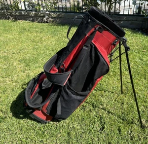 RJ Golf Stand Bag 4-Dividers 3 Zip Pockets Shoulder Strap Red & Black - Picture 1 of 13