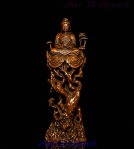 Tibet Buddhism Boxwood Wood Carving Sakyamuni Shakyamuni Amitabha Buddha Statue - Picture 1 of 10