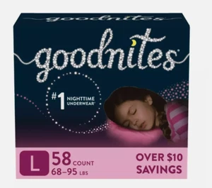 Goodnites Girls' Nighttime Bedwetting Underwear, L (68-95 lb.), 58 Ct - Picture 1 of 5
