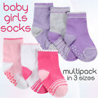 Newborn Baby Girls Socks Mid Calf Anti Slip Grip Multipack 3 6 Pairs 0-18 Months