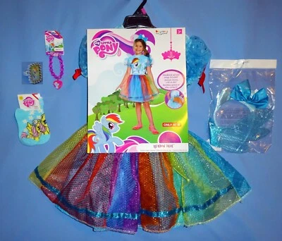 Vestido Disfraz My Little Pony-Arco Iris Tablero-4 Piezas-Niñas 3T-4T-Calcetines-pulsera-LOTE Foto 1 de 4