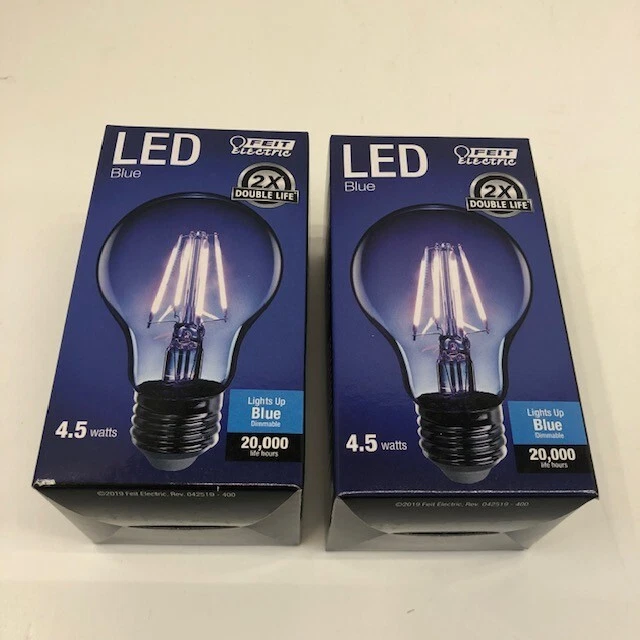 2 X Feit Electric LED 4.5 Watt Clear Glass Blue Filament Light Bulb 120v