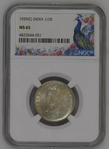 1929(C) KG V British India 1/2 Rupee  - NGC Graded 65 Cover