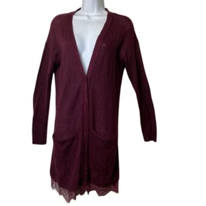 Lauren Conrad Burgunderrot Metalic Strickjacke Tunika Spitzensaum Damen Gr. M - Bild 1 von 9