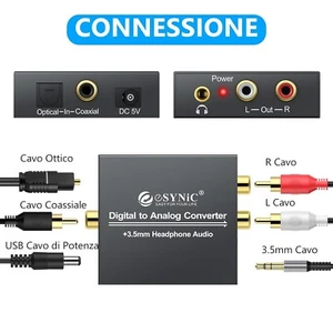 Convertitore Audio da toslink ottico a RCA 192kHz per HDTV Blu Ray DVD Sky HD - Foto 1 di 5