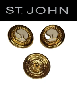 St John Knits Large (1 Inch) Gold Tone White Enamel Logo Replacement Buttons - Picture 1 of 1