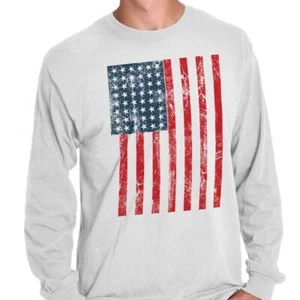 Vintage Distressed United States USA Flag Long Sleeve Tshirt for Men or Women - Picture 1 of 8