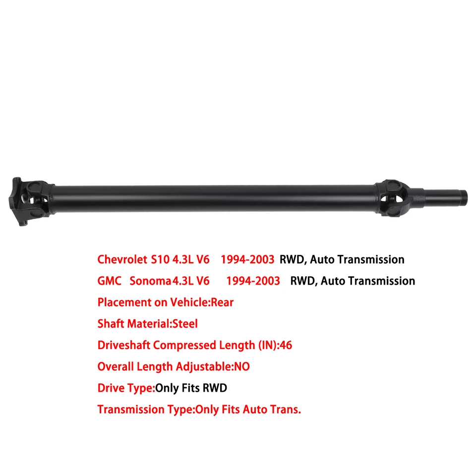 Árbol de transmisión trasero para Chevrolet Silverado 1500 2001-2003 1995-2001 Chevrolet S10 Foto 1 de 4