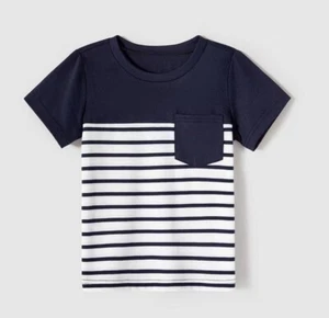 NWT TODDLER BOYS NAVY SOLID/STRIPED SHIRT W/POCKET - SZ. 3/4 - Picture 1 of 2