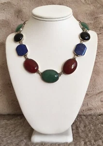 Handmade Multicolor Stones, Solid Sterling Silver Graduated Necklace, Adjustable - Picture 1 of 5