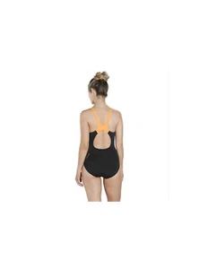 Speedo End Boom Splice Racerback Costume da bagno Nero / Arancio - Foto 1 di 4