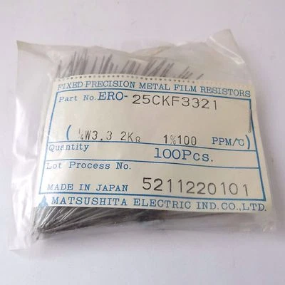 100x 1/4W3.3 Kohm 1% MATSUSHITA METAL FILM RESISTORS ERO-25CKF3321  - Image 1 of 3