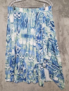 Chicos Skirt Women 2 Blue Green White Stretch Comfy Asymmetrical Flare US M 12 - Picture 1 of 11