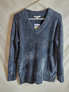 Orvis Chenille Tunic Pullover V-Neck Sweater Marled Navy Womens Size Large Soft - Picture 1 of 7
