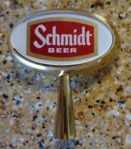VINTAGE - SCHMIDT Beer Metal Brass Shotgun Tap Handle Knob Oval Logo Screw On - Picture 1 of 5