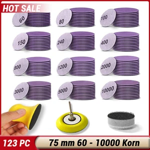 123Stk X Schleifscheiben 75mm Schleifpads Körn 60-10000 Klett Nass & Trocken - Bild 1 von 31
