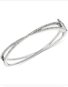 $58 GIVENCHY SILVER TONE CROSSOVER BANGLE   2-3/8" BRACELET Z6 - Picture 1 of 2