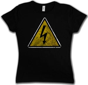 ACHTUNG HIGH VOLTAGE VINTAGE LOGO SIGN GIRLIE SHIRT - Gefahr AC/DC Flash - Bild 1 von 2