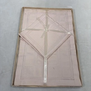 Set of 4 Vintage NOS Japanese Linen Light Pink Placemats, 11" x 17" + napkins - Picture 1 of 9