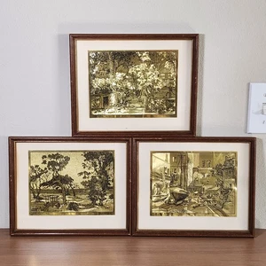 Vintage Lionel Barrymore Goldfolie geätzte Kunstdrucke signiert Küste 3er Set - Bild 1 von 11