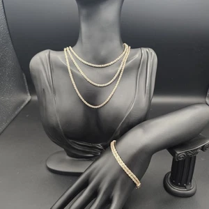 Milor Italy Sterling Necklace & Bracelet Set 925 Diamond Cut Popcorn Chain - Picture 1 of 10